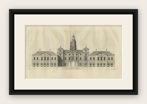 Antique Print of the Horse Guards at Whitehall, Westminster, London, ca.1770, shown framed