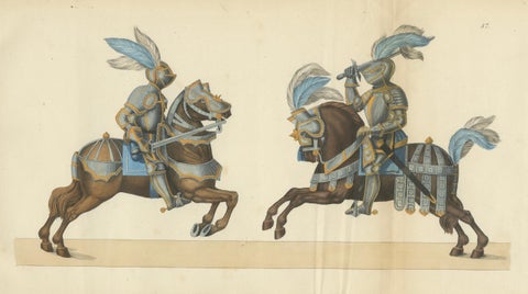 Hand-Coloured Litho of Knights in Jousting Armor on Caparisoned Horses, 1842, close-up 5