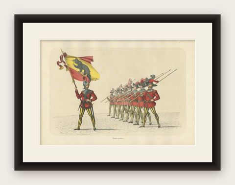 The Standard-Bearer of Bern Leading a Swiss Infantry Formation, Published 1855, shown framed