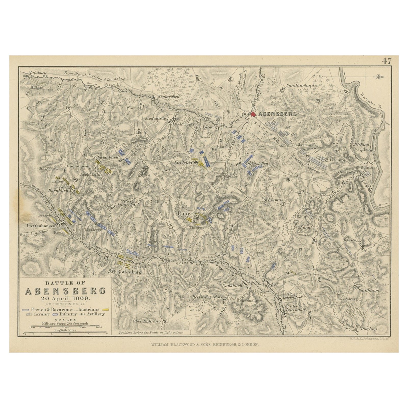 Antique Plan of the Battle of Abensberg in Germany