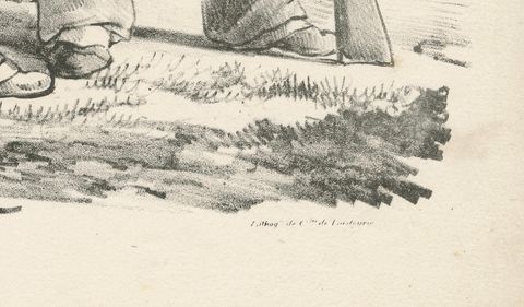 Antique French Military Lithograph, Soldiers with Pack and Rifle, c.1820, close-up 1