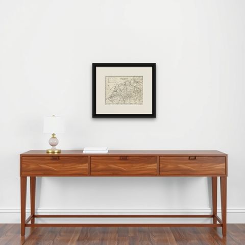 Seat of War Westphalia Map, Antique Military Map Netherlands Germany, 1763, shown framed on a wall