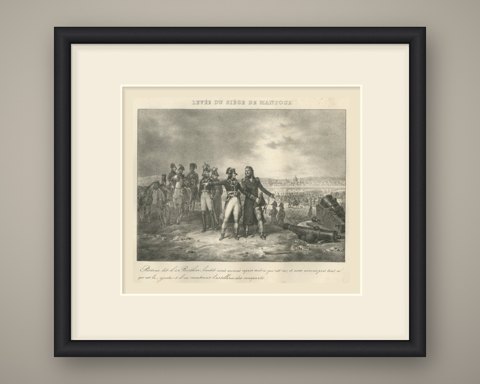 Raising the Siege of Mantua, Berthier, Antique Madou Lithograph, 1827, shown framed