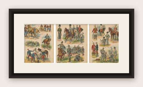 Austro-Hungarian Army Uniforms, Cavalry, Infantry, Artillery & Parade, 1890, shown framed