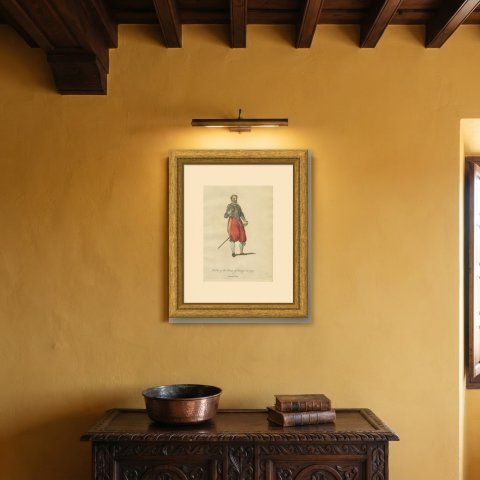 Prince of Orange in 1572 in Armor, Hand Colored Jefferys Costume Plate, 1757, shown framed on a wall