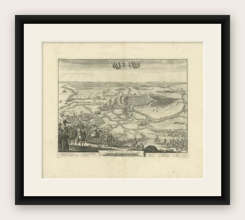 Antique Print of the Siege of Alkmaar in the Netherlands, 1681, shown framed