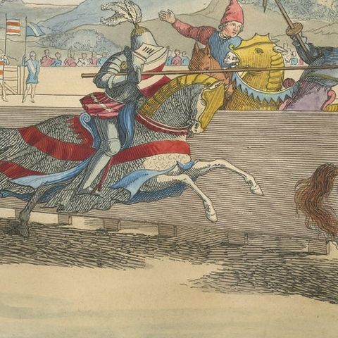 Medieval Tournament Joust Scene with Knights and Spectators, 1845, close-up 3
