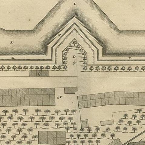 Antique Print of the Fort at Kollam ‘India’ by Valentijn, 1726, close-up 2