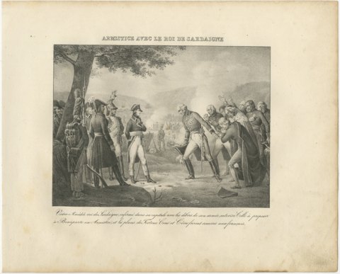 Victor Amadeus Sues for Armistice, Sardinia, Antique Madou Lithograph, 1827, view 2