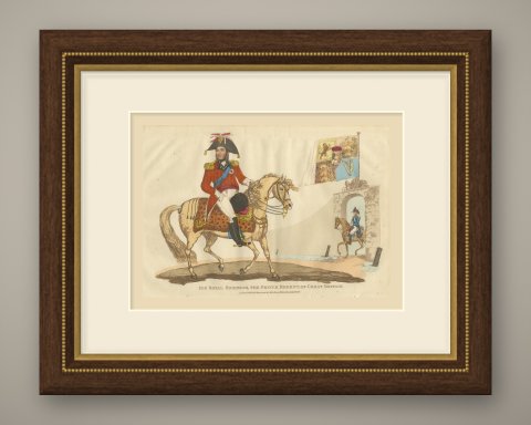 The Prince Regent on a Leopard Skin Saddlecloth with the Royal Standard, 1815, shown framed