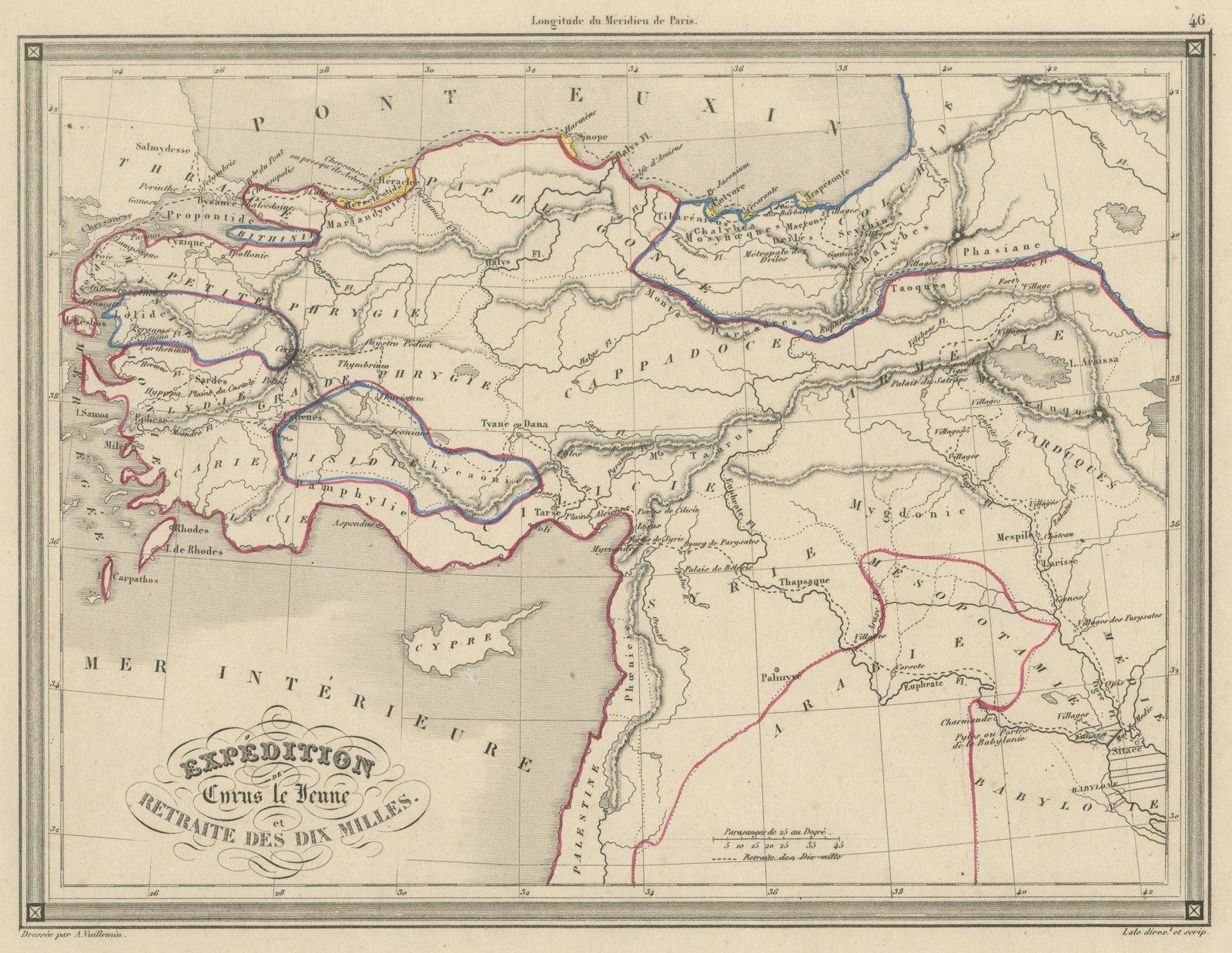Antique Map of the March of the Ten Thousand, Xenophon Anabasis, circa 1845