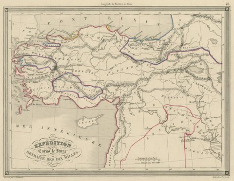 Antique Map of the March of the Ten Thousand, Xenophon Anabasis, circa 1845