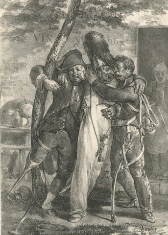 Les pénibles adieux, Charlet Napoleonic Soldiers Lithograph, c.1825, close-up 2