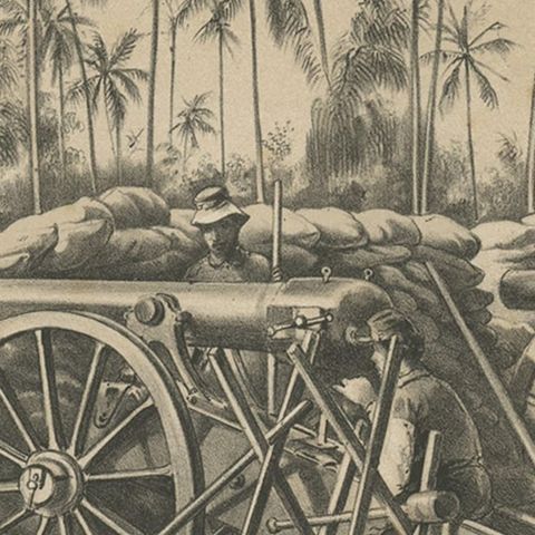 Antique Print Depicting a Military Scene with Canons, in Indonesia, 1784, close-up 3