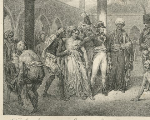Plague Victims of Jaffa, Napoleon and the Sick, Antique Madou Lithograph, 1827, close-up 1