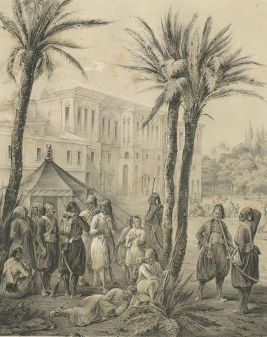 Antique Egyptian Infantry Guard Scene from Maximilian in Bavaria, 1846, close-up 1