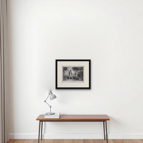 Satirical German Military Engraving of Napoleon as the Little Corporal, c1835, shown framed on a wall