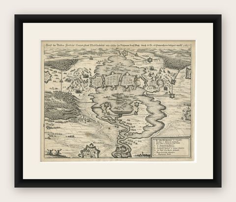 Siege of Wolfenbüttel, 1627, Merian Theatrum Europaeum Engraving, c.1635, shown framed