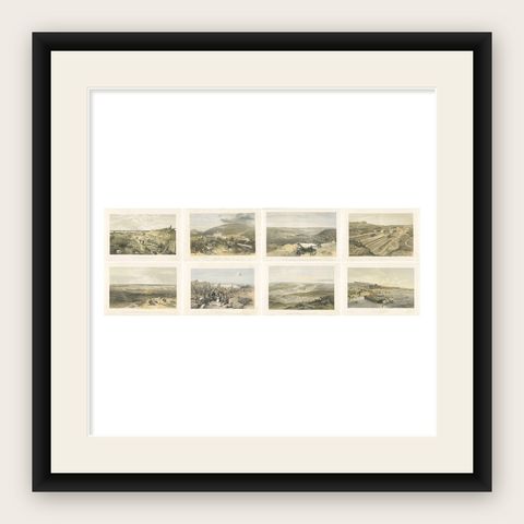 Crimean War Lithograph Collection: Eight Views of Sevastopol Surroundings, 1855, shown framed