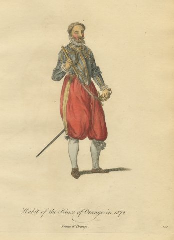 Prince of Orange in 1572 in Armor, Hand Colored Jefferys Costume Plate, 1757