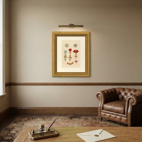 Orders of Spain, Golden Fleece and Charles III Insignia, Plate XXV, 1844, shown framed on a wall