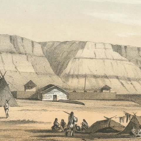 Original Antique Tinted Lithograph of Old Fort Walla Walla in Washington, 1856, close-up 1