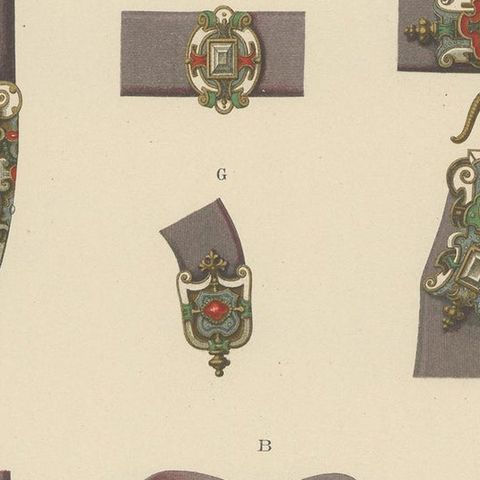 Antique Print of a Sword Belt with Decorations by Hefner-Alteneck '1890', close-up 2