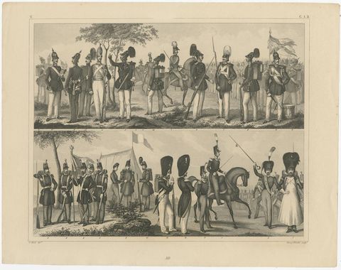 Set of 2 Antique Prints of Various Soldiers by Heck '1849', view 3
