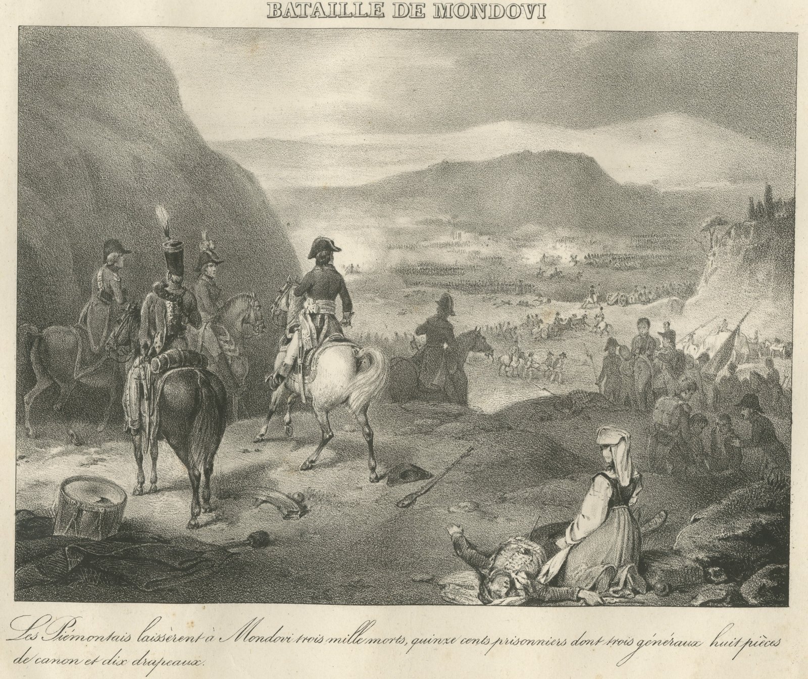 Battle of Mondovi, Piedmont Routed, Antique Madou Lithograph, 1827