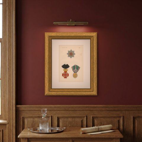Holy Land and Tunis, Jerusalem Cross and Tunisian Badge, Plate LXXXII, 1844, shown framed on a wall