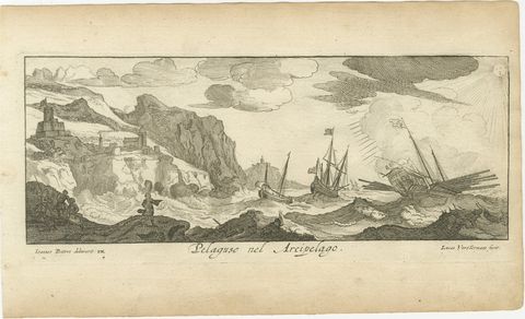 Stormy Scene in the Aegean Archipelago with Coastal Fortifications, circa 1680, view 2