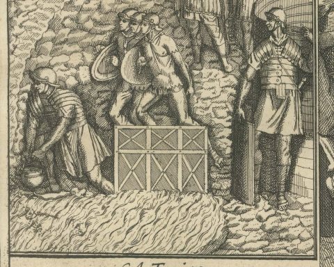 Roman Army at a Tribunal and a Bridge of Boats, Montfaucon, 1722, close-up 1
