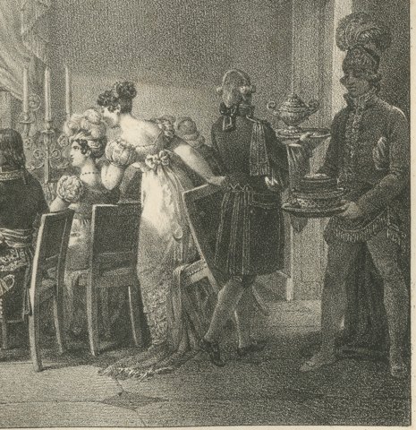 Bonaparte Dines with the Duke of Tuscany, Antique Madou Lithograph, 1827, close-up 2