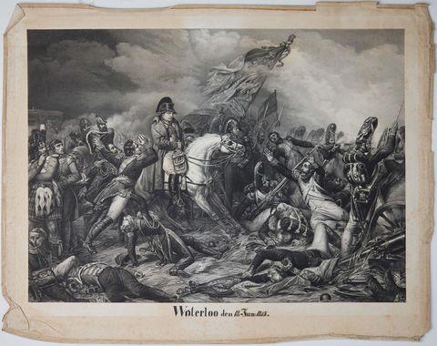 Large Mezzotint of Napoleon at the Battle of Waterloo German Print, c1850, view 2