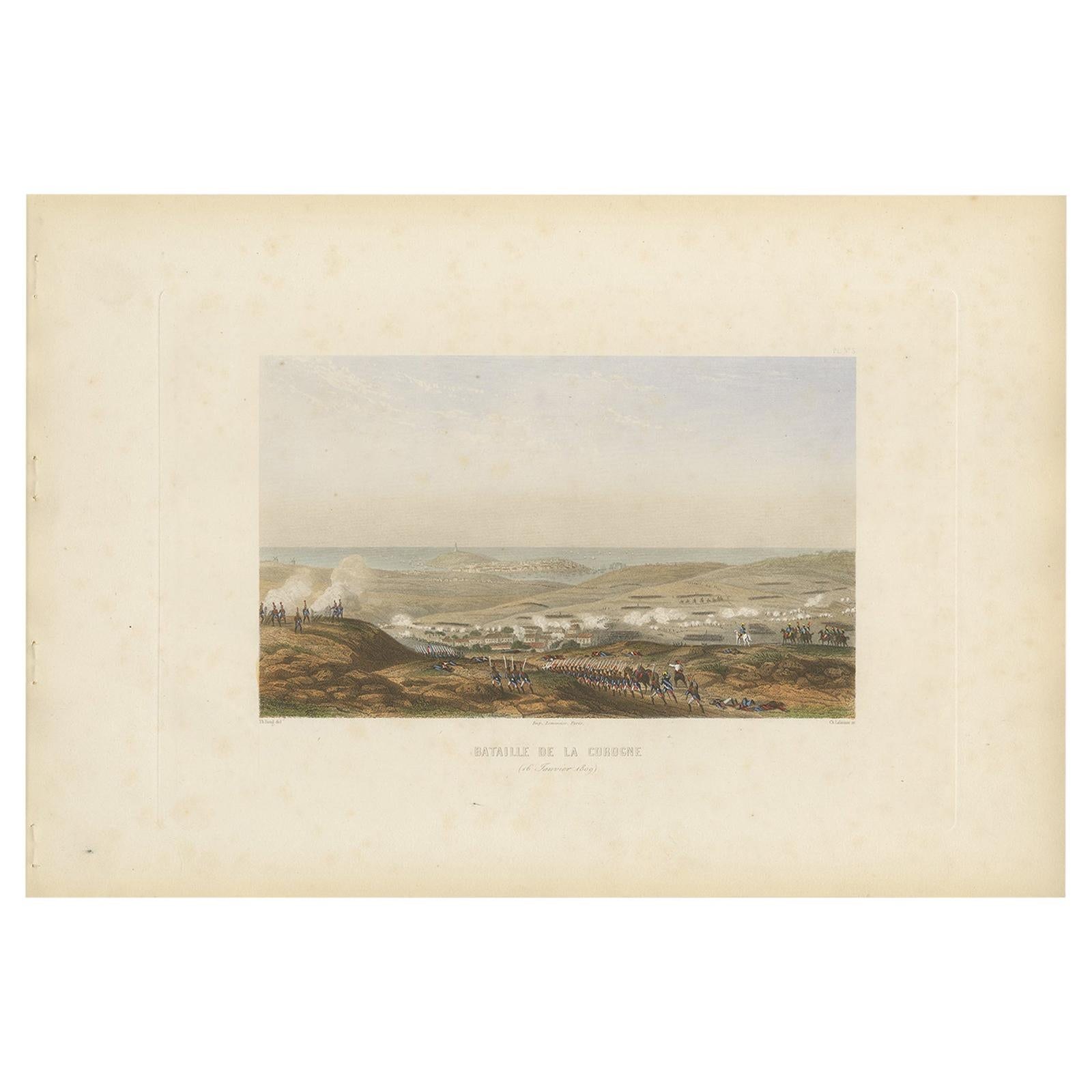 Antique Print of the Battle of Corunna, circa 1860