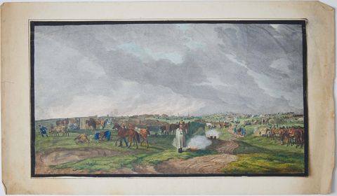 Napoleonic Military Encampment, Hand-Coloured Panoramic Aquatint, c1810, view 2