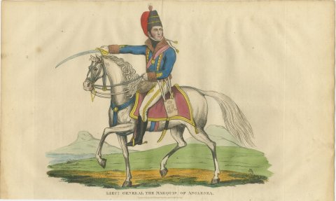 Marquis of Anglesey in Hussar Uniform with Raised Saber, Hand Colored, 1815, view 2