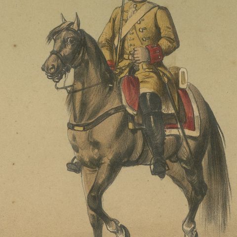 Spanish Cavalry Lithograph by José Villegas: Historic Officers, 1861, close-up 3