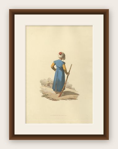 Antique Print Mameluke of Constantinople, The Military Costume of Turkey, 1818, shown framed