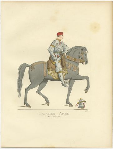 Antique Print of a Cavalry Soldier, Italy, 15th Century, by Bonnard, 1860, view 2