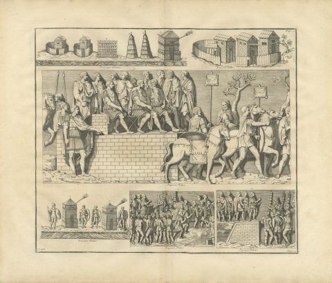Roman Camp Towers, Huts and Officers on a Tribunal, Trajan's Column, 1722, view 2