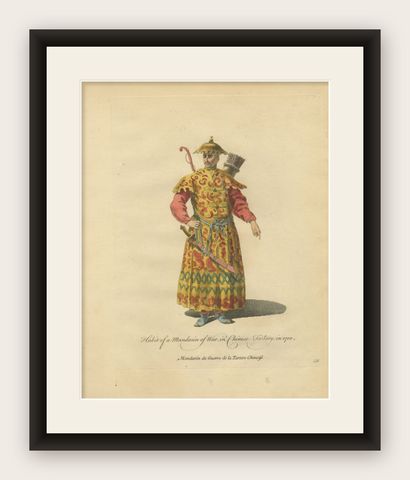 Mandarin Officer of War, Chinese Tartary, Antique Print, Jefferys, 1749, shown framed