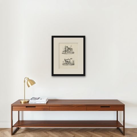 Antique Arabian Horse & Cavalry Lithograph after Carle Vernet, c.1825, shown framed on a wall