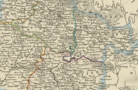 Map of Ardennes France with Sedan and Military History by Vuillemin, c.1850, close-up 1
