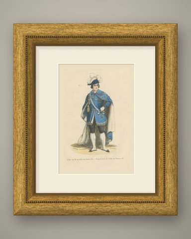 Grand Cross of the Order of Charles III, Costume Plate, Wood Engraving, 1844, shown framed