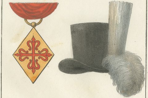 Knight of Calatrava in War Dress and Ceremonial Habit with Badge and Hat, 1842, close-up 2
