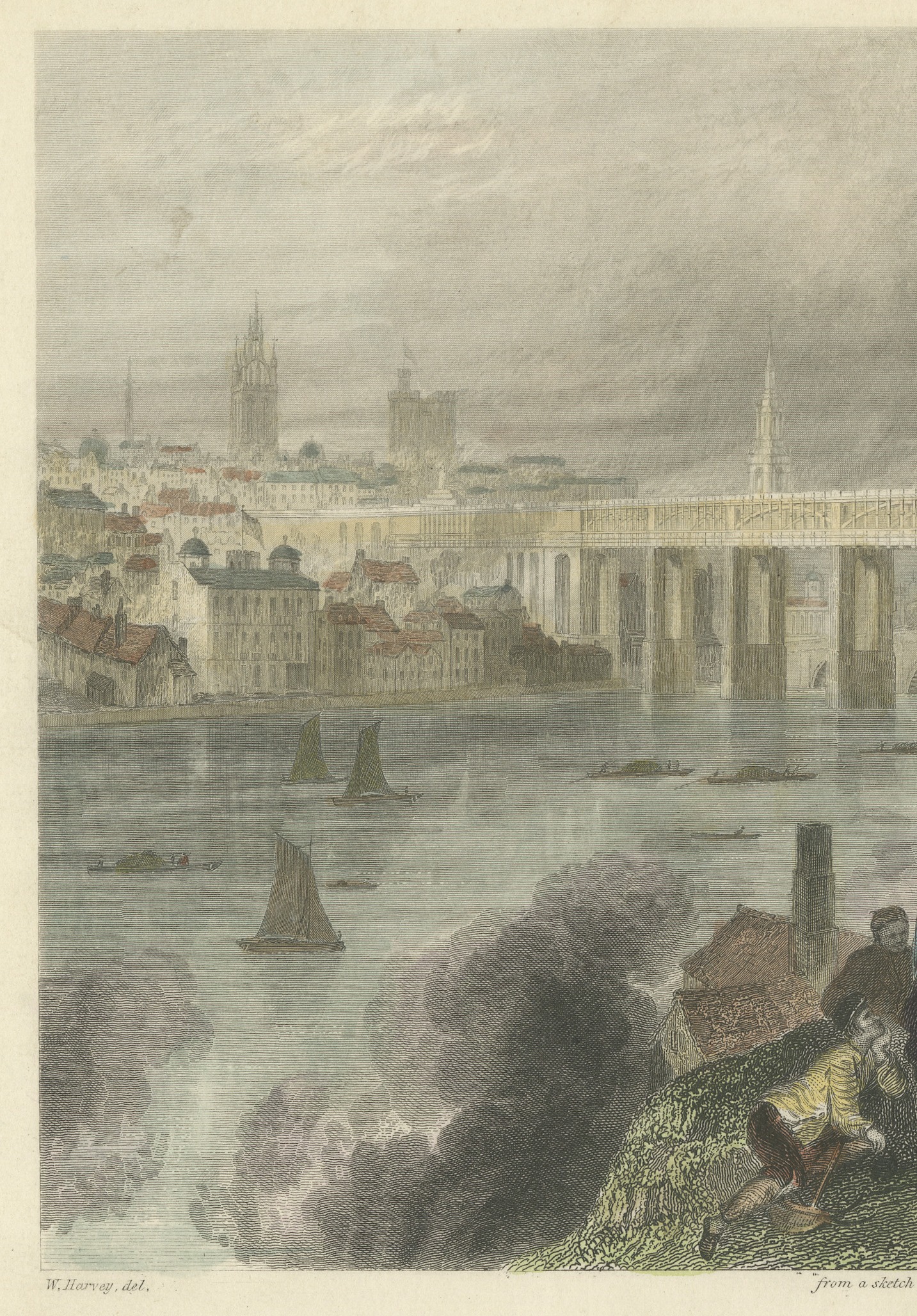 Newcastle from the South West, Engraving after W. Harvey, Charles Knight, 1849, view 3