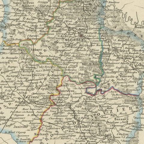 Map of Ardennes France with Sedan and Military History by Vuillemin, c.1850, close-up 4