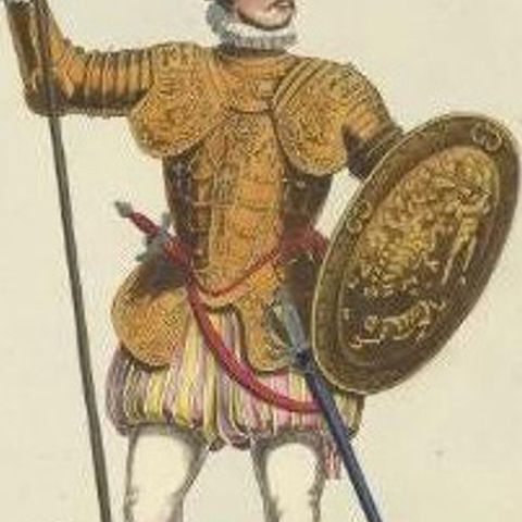 Antique Hand-Colored Print of a Knight in Embossed Armour, (1842), close-up 1