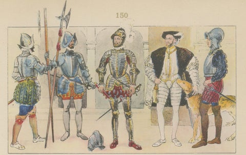 Renaissance Spain Costume & Armour Print, 1880 Chromolithograph by Tilke, close-up 2